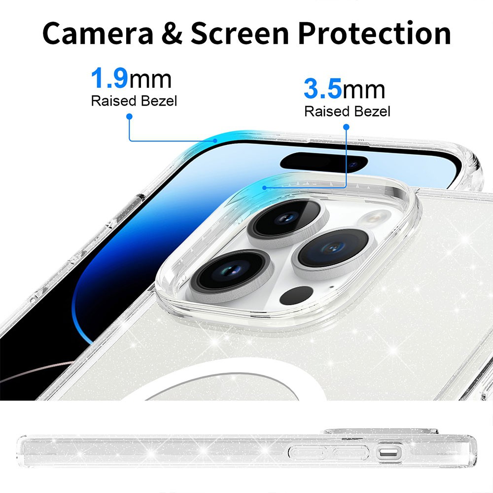 IPHONE 16 Glitter Shockproof Transparent Case Cover With Magnetic Ring -Shiny Clear [IPHONE 16] PHONE CASE WATCH AIRPODS SCREEN PROTECTOR OTHER CHARGER IPAD/TABLET 