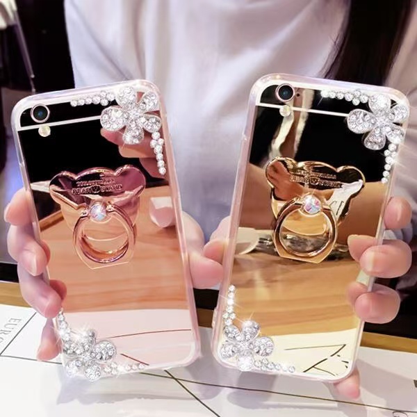 (image for) IPHONE 15PRO Mirror Soft Case Cover With Bear Ring